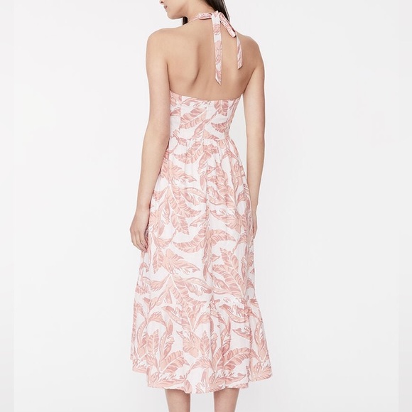 Bardot Linen Blend Pink Palm Leaf Halter Neck Flowy Tropica Midi Dress Revolve - Picture 7 of 13